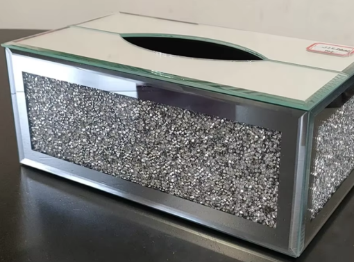 Mirrored Tissue Box Holder with Sparkle Crushed Diamonds (Silver) - Image 3